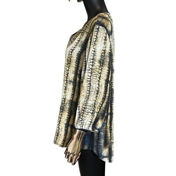 Tianello Blue Multicolor Silk Abstract Print Tunic Blouse Size Large - Picture 7 of 13